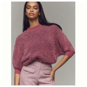 Anthropologie Pink Textured Crew Neck Sweater